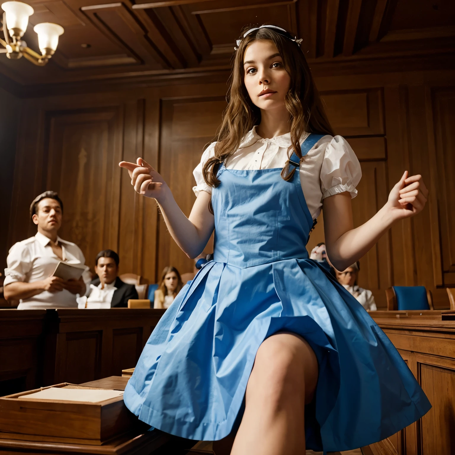 Alice in Wonderland characters in a courtroom