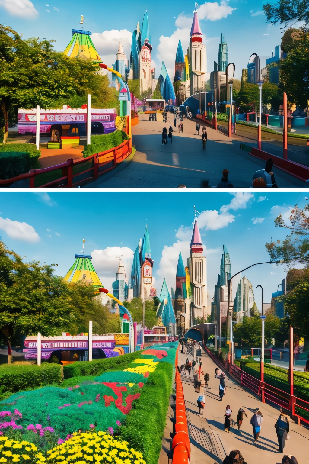 Draw a city that looks like a theme park