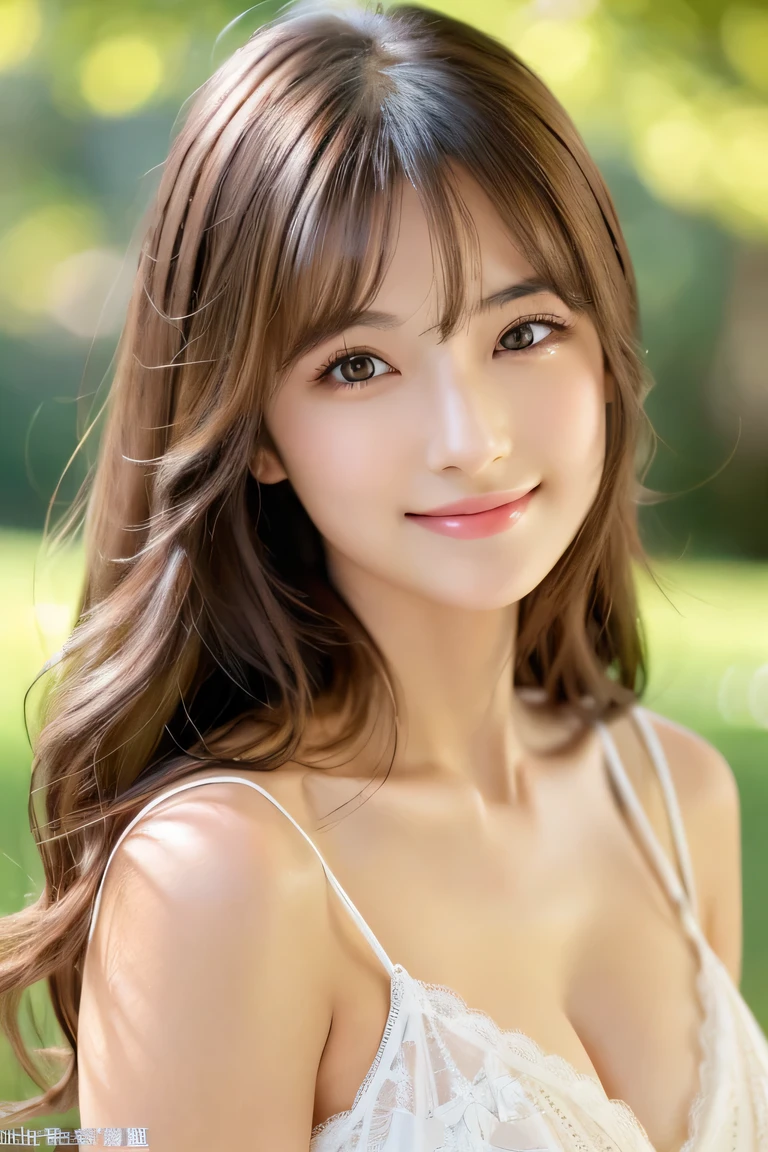 (((8k,Attention to detail,Attention to detail、highest quality,masterpiece,Attention to detail,))),RAW Photos & Realistic atmosphere,Beautiful dark eyes,Mouth Details,Glossy Lips,Thin eyebrows,beautiful Eyes、Soft white skin that shines in every detail、Her deep black eyes are very beautiful, Very beautiful face,Very beautiful face、A vivid face,beautiful, Glowing Lips,beautiful Eyebrows,Infinite Reality, Realistic Young Gravure Idol,Very cute woman , Young Gravure Idol, Young Gravure Idol, とても美しくてかわいいbeautiful 21 year old beauty,Incredibly beautiful and elegant,beautiful 21 year old beauty,Natural soft light,A little brown hair,(Shiny Hair,,beautiful and kind eyes:1.5),A kind smile,Shapely breasts,Medium Long Hair,beautiful posture,No makeup,Watching the Future,