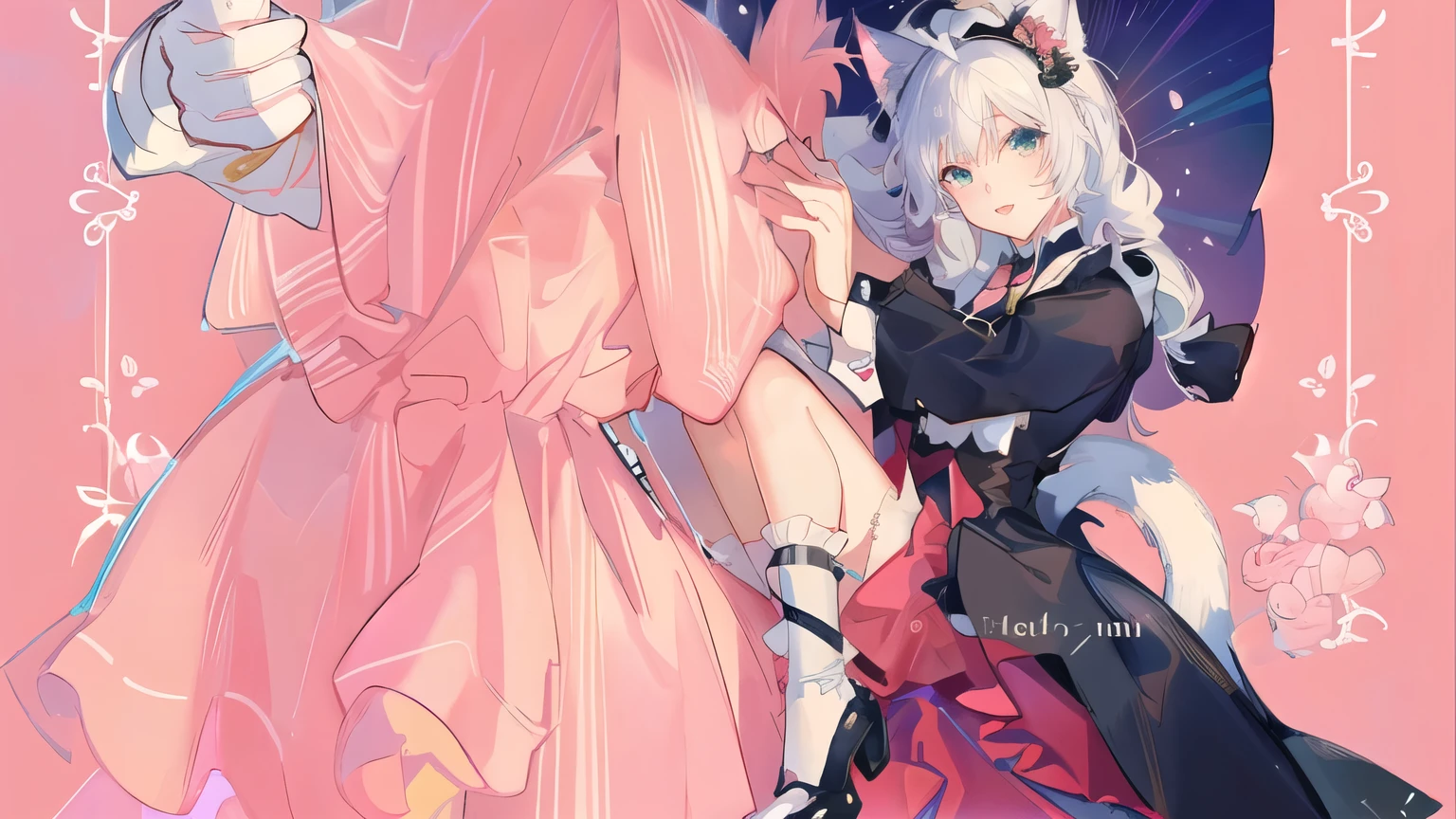 bride and groom with Cat in wedding skirt, Cartoon, Anime style, Line art!!, cosplay of a Catboy! maid! skirt, White ( Cat ) girl, anime Catgirl, Kon Satoshi's Art Style, Clear anime silhouette, Anime style, anime Cat, White Cat girl, Anime style插图, Clean lines and colors, color page