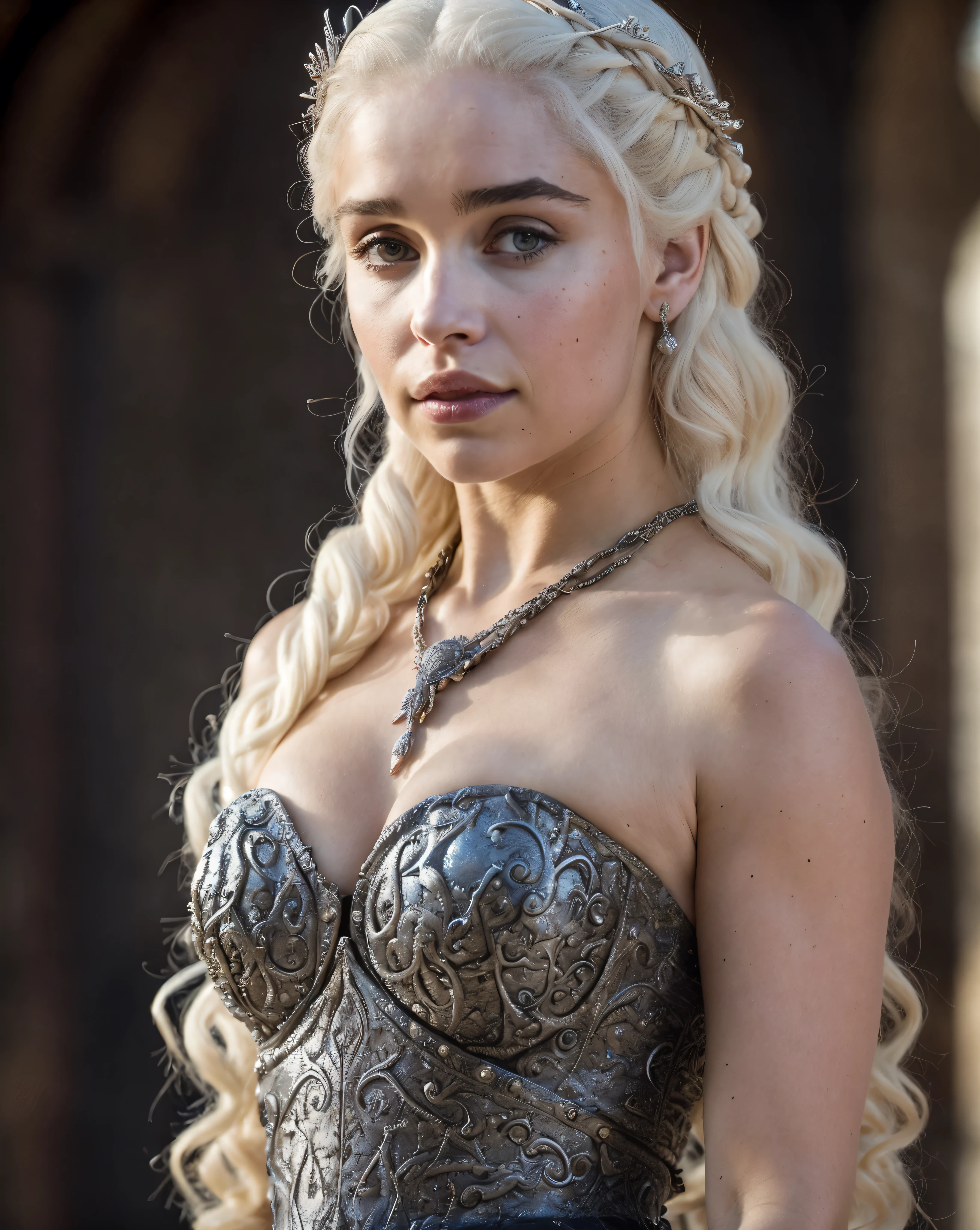Royal Satin dress, Perfect eyes, flawless Beauty, pierced eyes, Masterpiece, Daenerys Targaryen, Gorgeous woman, queen, Queen Lady, Princess of Dragonstone, black mole on breast, The Unburnt, Queen of Meereen, Queen of the Andals, the Rhoynar and the First Men (claimant), Protector of the Seven Kingdoms (claimant), Khaleesi of the Great Grass Sea, Breaker of Shackles, Mother of Dragons, The One Who Was Promised, Lady of Dragonstone , 45 years Old, she is a Full growned lady now, beautiful mature lady, the queen, milf beauty, mature queen, Best quality, a small, charming Beauty, a captivating woman, fully ripen milf body, lustful queen, alluring appearance, unrivaled beauty, wonderful breasts, large breasts, mediaeval erotic costumes, a Game of Thrones-inspired costume, a close-up of a woman from the middle ages, Daenerys Targaryen, Daenerys, resembles Emilia Clarke, Emilia Clarke, scene from "Game of Throne," deep cleavage, warrior princess, healthy body, perfect thick body, attractive figure, fleshy body, style of "Game of Throne," beautiful lady, beautiful woman, mediaeval clothes, stunning woman, 8K, insane details, dress made of clothes and jewelry, perfect hair, styled hair, high clarity eyes, perfect hands, perfect fingers, perfect eyes