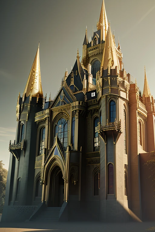 gothic, art deco castle, 8k, golden
