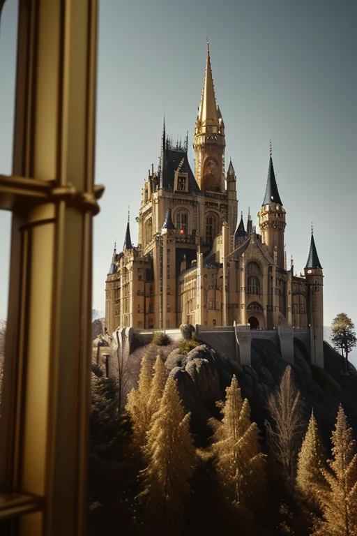 gothic, art deco castle, 8k, golden
