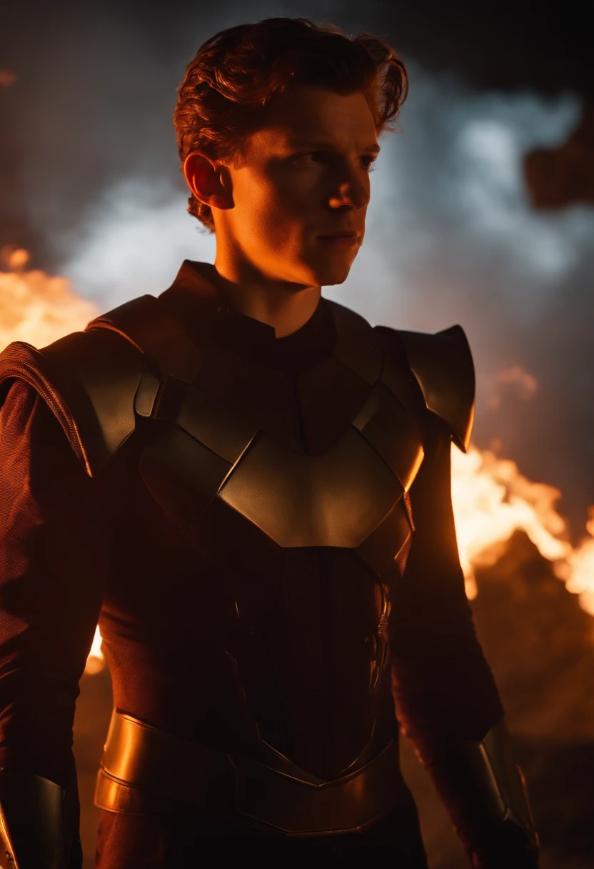 Tom Holland vestido de Xmen con poderes de fuego