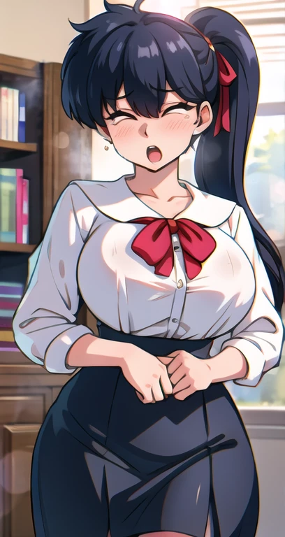 (Awkward, blush, charming, Close your eyes, ,with tears in eyes,open mouth, Saliva residue,The hem of the skirt is wet, Brushed,)Huge Breasts:1.5、Low-cut,Cleavage, Wide hips,Thick thighs)The Last Vision, Ultra-high resolution,4K,Super detailed, photography, 8k, HDR, high resolution, absurd:1.2, Kodak Portrait 400, Film Grain, Blurred background, Bokeh:1.2, lens flare, (Energetic_color:1.2),Professional photography