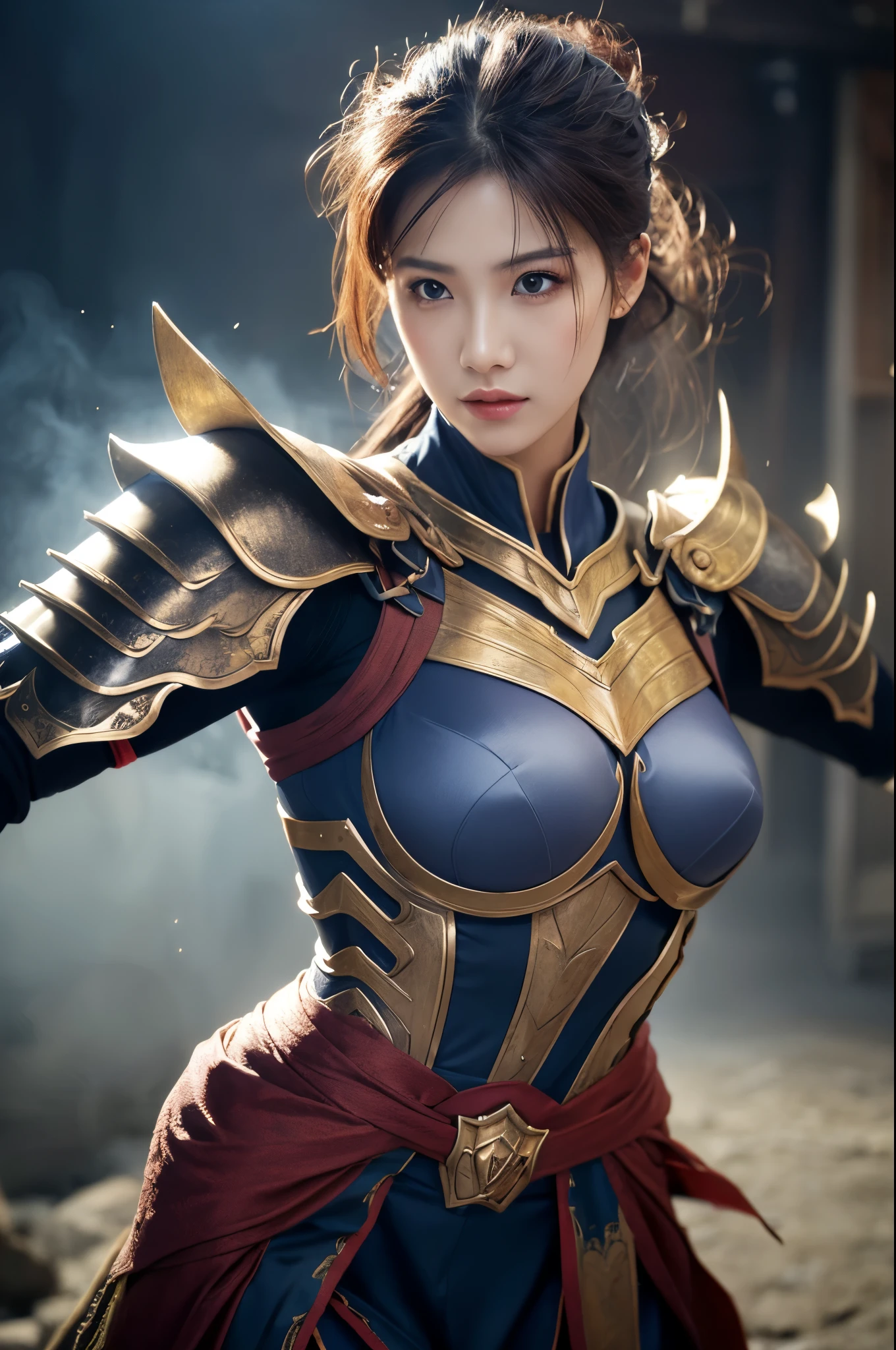 8K,(Female ghost)、悪魔のMakeup、Super Beauty(Like the real thing)、Sexy Red Chest Armor,Adult demon woman、Just like the whole body、(Equipped with a long and large spear)、Ghost of a mature big woman。Strong jaw(Like the real thing)、Stand facing forward、Devil horns、A wonderful work of art、((Kyoto Panel Style))、Wind effects:1.9、Cloud Effect:1.2、Full Rendering、Encaustic painting、Unreal Engine、Beautiful armor patterns and decorations,Surreal,Armor details,超A high resolution,Professional quality high resolution、Perfect contrast、Perfect lighting、Perfect composition、Perfect Skin、Perfect Fingers、Perfect breasts、Perfect Hair、Perfect Face、Realistic facial features,masterpiece,Photorealistic RAW photos,Bright colors,Rich colors,50mm lens,Nikon D850,super highest quality,Slim figure,Perfect body line,Perfect hand shape,Anatomical body balance,Highly detailed face,Highly detailed eyes,Beautiful Lips,Excellent light particles,Cinema Lighting,Makeup,Ultra-high resolution,Ultra-Realistic Skin,Sexy woman closeup,Ample breasts,Dynamic pose,Hard and strong abs,Very large breasts,Action pose,Battle Mode,Fighting Mode,
