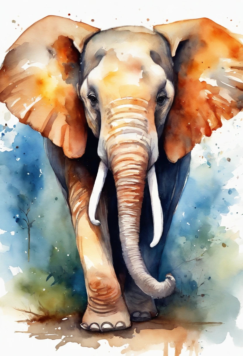 Little cartoon elephant, heureux, qui fait du vélo dans la campagne, le ciel est bleu avec un beau soleil en dessin animé bruit est heureux