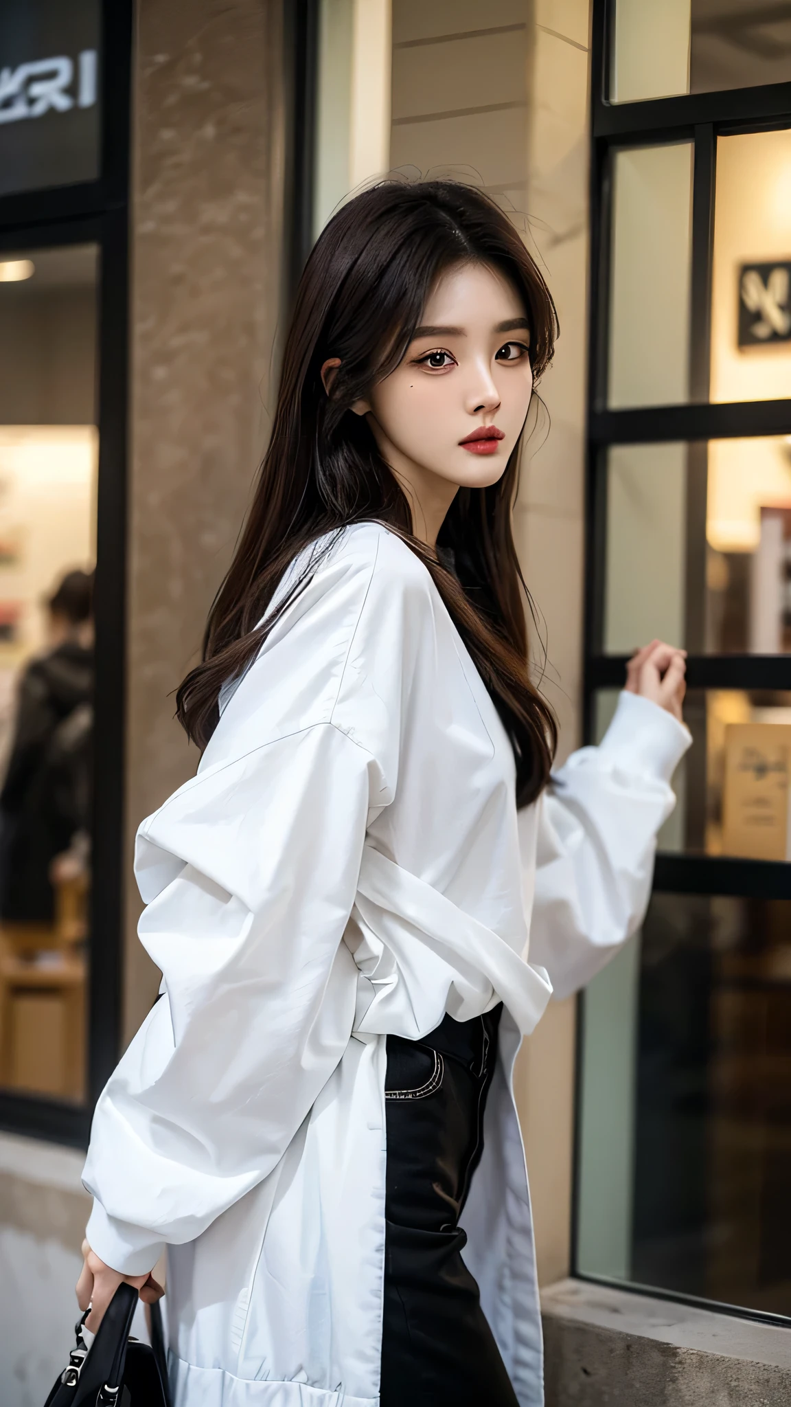 best qualtiy,tmasterpiece,超高分辨率,RAW photogr,Beautiful and beautiful,deep shading,dark themes,(realisticlying:1.4),
1girll, lacepantyhose, White pleated skirt, hoody, slim toned body, Suits,
Elegant composure,Evocative atmosphere,The presence of magnetism,refined seduction,captivating mystique,
Intricate zentangle patterns,A single female figure,astonishinglevelofdetail,A gift for generosity,portrait composition,Striking perspective,A masterpiece of chaos,Elegantly composed,inspired by brutalist architecture,vibrant paint palette,Background,Larissa Manoban,,She is seen wearing streetwear pieces, lofi girl aesthetic, Surrealism female students, Cute face,eye detailed,Delicate eyes,Realistis,hyper realisitc,vivaciousness,sexyposture,Urban streetscape,the city street,Blue,Sweatshirt,Sweet expression,cuteexpression,Full of love,sexyposture,Raised sexy,Super sexy,Full-figured,Bigchest,extremely large bosom,Raised chest,slenderlegs