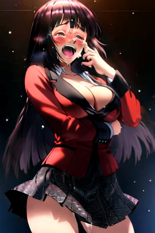 masterpiece, 4K, detailed, best quality,  Cowboy shooting, 1 Girl, Dream Boy Baume, blush, , Large Breasts, thigh,（（Awkward, blush, charming, Close your eyes, ，with tears in eyes,open mouth， Saliva residue,The hem of the skirt is wet, Brushed,）巨Large Breasts:1.5、Low-cut，Cleavage, Wide hips,thigh粗壮）The Last Vision, Ultra-high resolution,4K,Super detailed, photography, 8k, HDR, high resolution, absurd:1.2, Kodak Portrait 400, Film Grain, Blurred background, Bokeh:1.2, lens flare, (Energetic_color:1.2),Professional photography