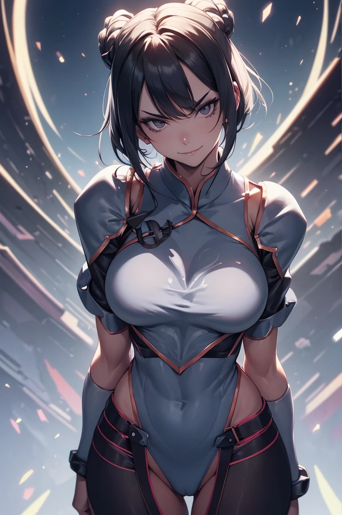 olhando para cima,evil smile solo, masterpiece, best quality, agrias, grey sweater, black leotard, standing, looking at viewer, short hair,oculos,evil smile, evil look,luvas preta,roupa azul,yandere rosto,low lighting,coxa sarada copo detalhado,olhando para frente,short hair, franja, sombra nas franjas, franja nos olhos