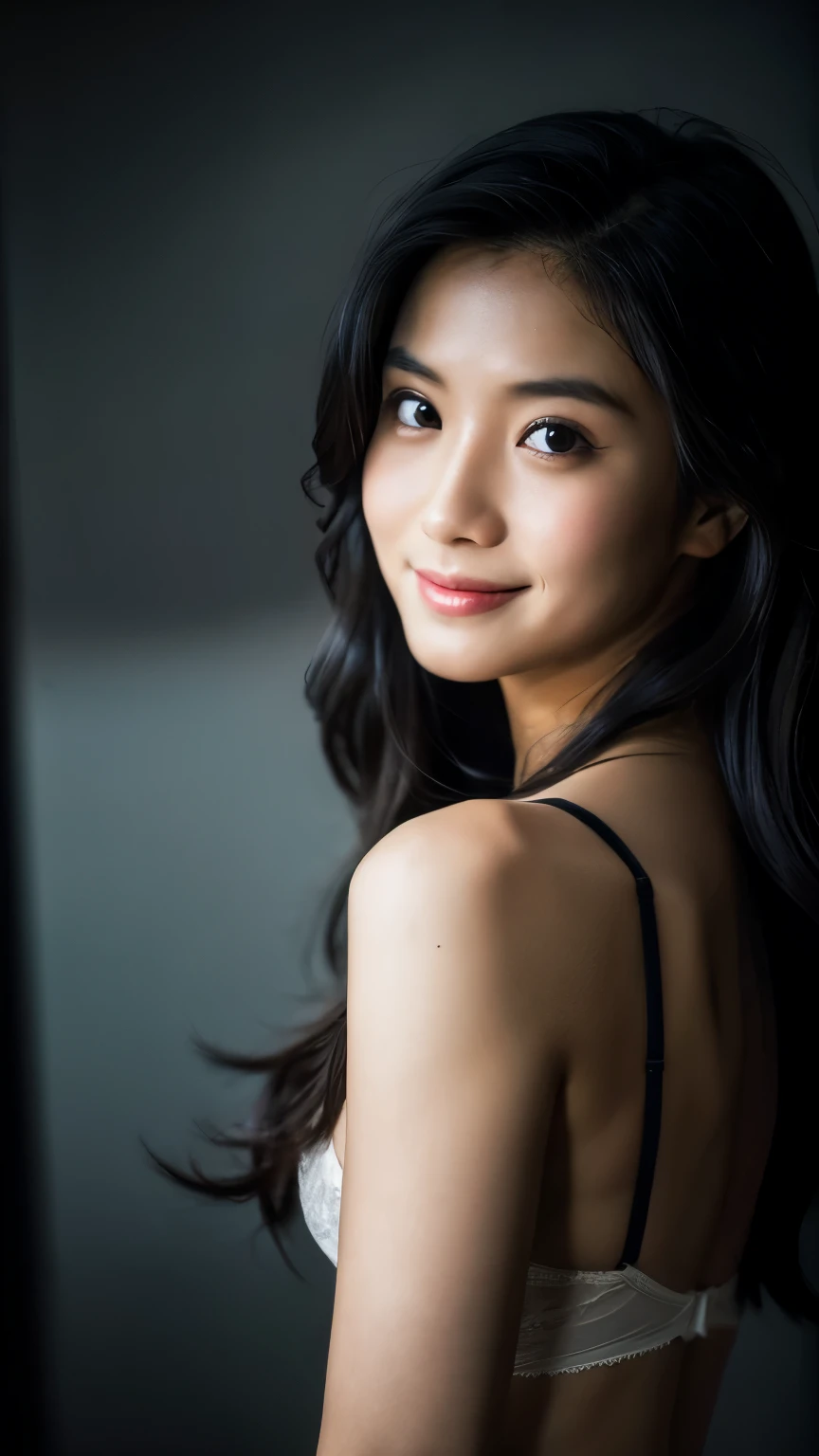 highest quality, epic realistic, ((in the pitch black darkness :1.4)), ((portrait:1.5)),(background: dark ) high contrast ,glorious picture, lowest lux, lighting face, she's comfortable, wearing bra and panties, looks incredible, (8k, Raw photo, Highest quality),(epic realistic:1.5), a woman, face,(detailed eyes:0.8),(looking at the camera:1.4), (Highest quality), ( high contrast, deep shadows),Intricate details,cinematic,((skin:1.4)), (long dark hair:1.3), long hair, messy ,(Hdr:1.5),Detailed, colors, Superior quality, Masterpiece, Raw Photo (20-year-old, looking at viewer), beautiful, (wearing underwear, bra and panties), perfect, natural, perfect composition, portrait, perfect face, smiling expression, Captivating eyes, Bright details, Tight lips, (High Skin Detail),, (blue tint: 0.6), (sale: 0.8), (bloody: 0.7), Key lighting , (backlight: 0.5), Medium depth of field, Canon 5d, 50mm lens, f/4 apertures, (Ultra-detailed, Complex detail), sharp focus, soft colors, 8k, Absurd, 80mm, dark background, photography, smiling, pinay, filipina, medium , wet, white