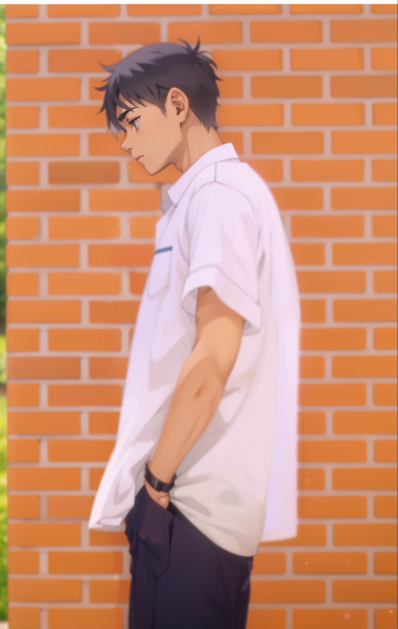 estilo comic anime 2d, cute boy 17 years thoughtful look distracted gray eyes gray hair have white shirt 