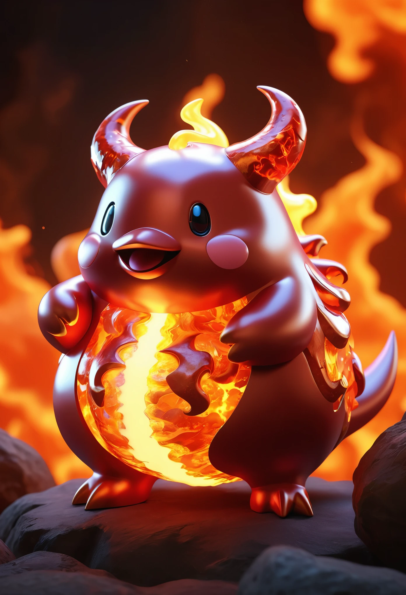 Chansey_devil,\(Conceptual design\),Half of the organism is made of magma material,Smooth transition,(glowing),lim light,masterpiece,best details,8K,Sharp focus,ray tracing,
