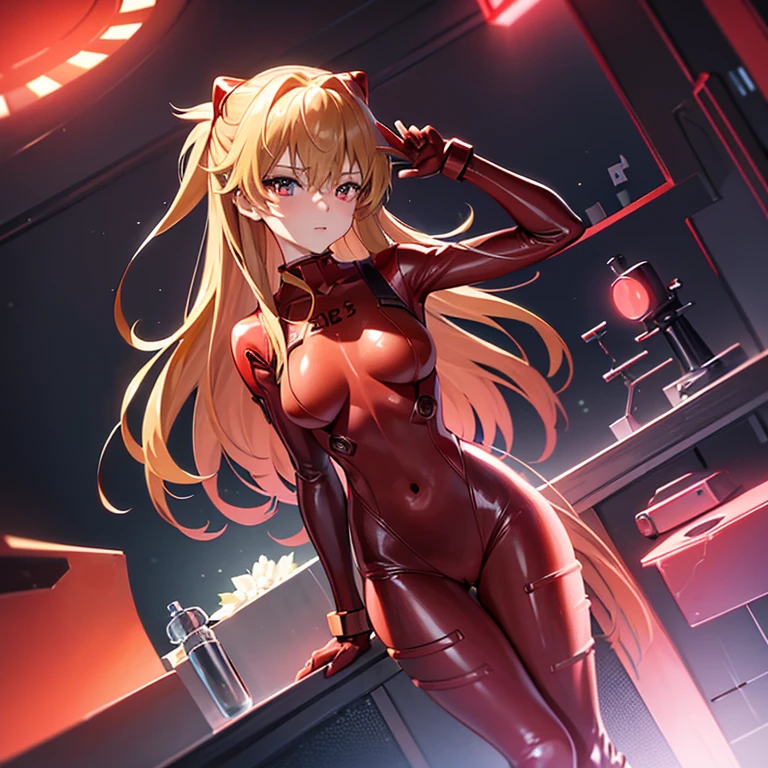 (俯瞰figure),Dynamic Angle,Very detailed, figure, close, Straight, One girl, 
 ((Soryu Asuka Langley, Interface Headset, Red bodysuit:1.4, blonde)),Her eyes shone like dream-like stars,(Glowing Eyes:1.233),(Beautiful and detailed:1.1),(Expressionless,Mouth closed),(Are standing), 
(In a white spaceship、Mechanic room with tools and spaceship window),
(night:1.2),dream-like, [[Delicate fingers and hands:0.55]::0.85],(Finger details),