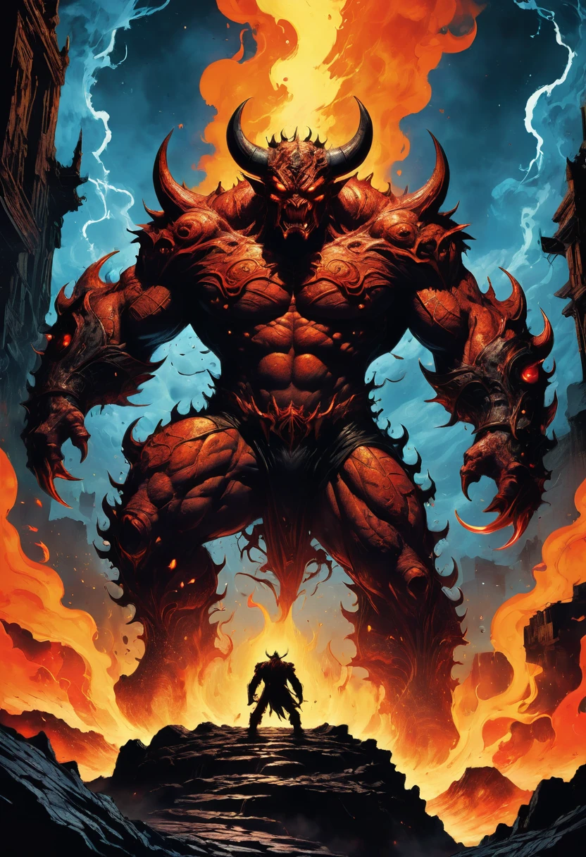 Lava Demon, by Frank Miller comic style, best quality, masterpiece, very aesthetic, perfect composition, intricate details, ultra-detailed