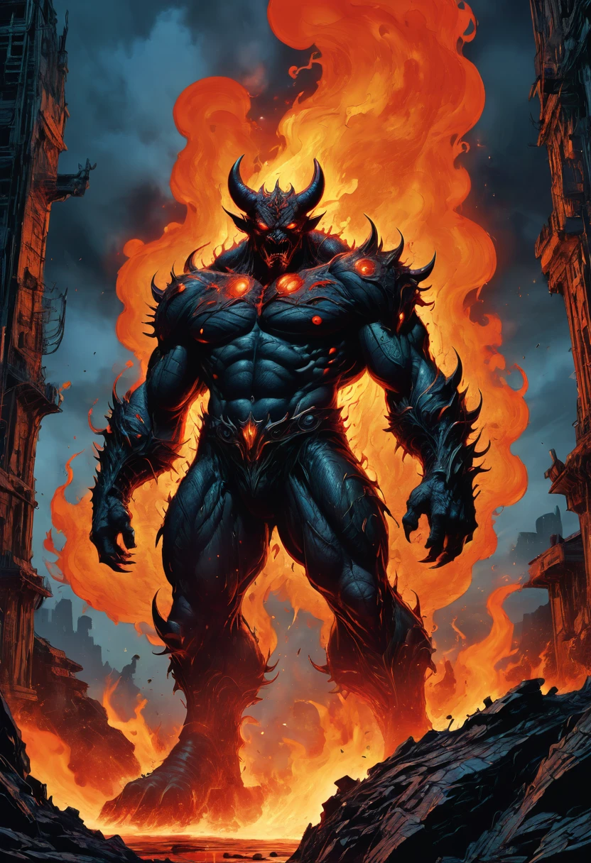 Lava Demon, by Frank Miller comic style, best quality, masterpiece, very aesthetic, perfect composition, intricate details, ultra-detailed
