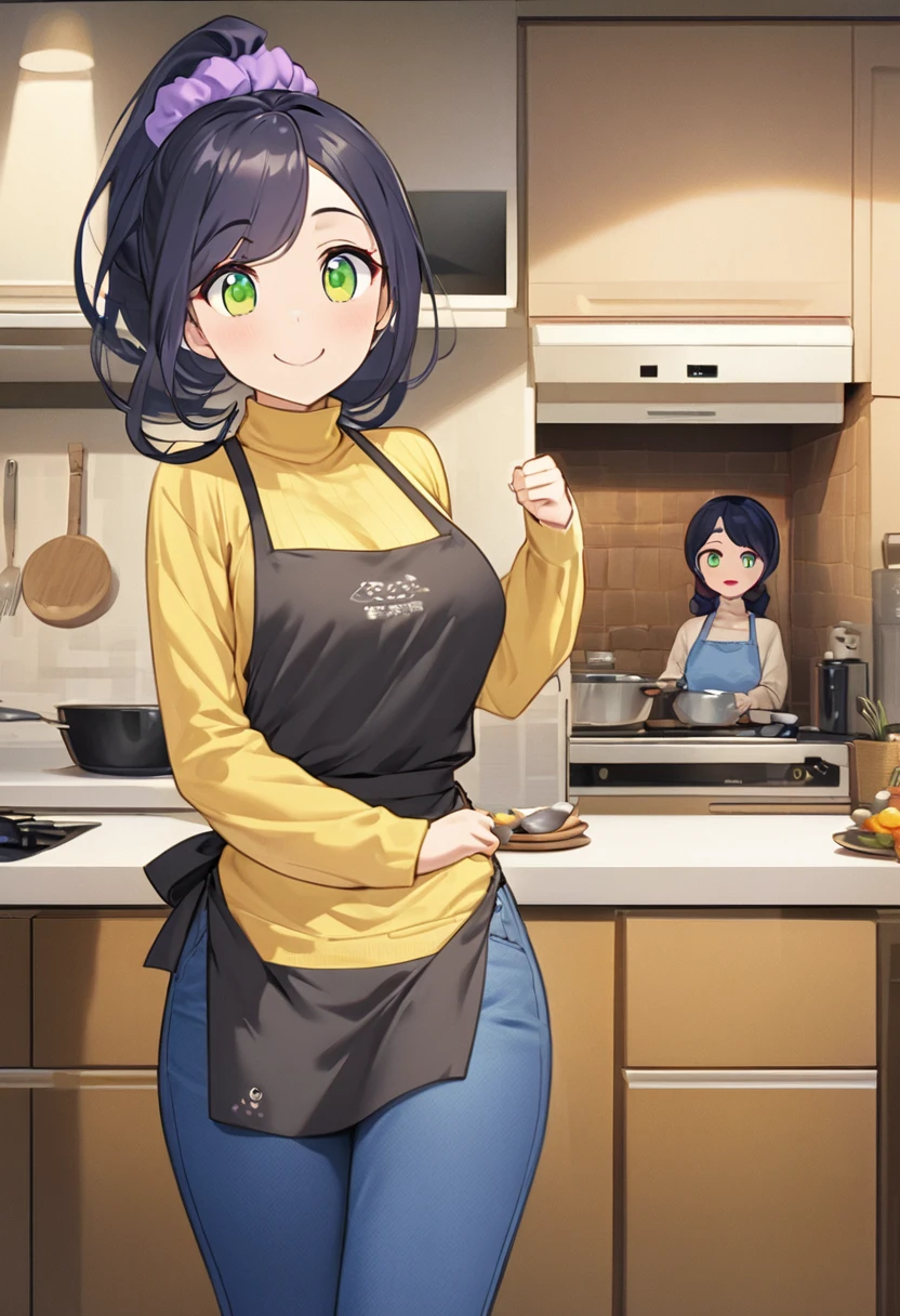 ---
**english prompt:**
This series of images depicts a stylized anime character engaged in daily activities, with a focus on her vibrant personality and dynamic expressions.
1. **Kitchen Scene**:older_sister, booba, bikini, couch, resting cleavage.The character is seen from behind, standing in a kitchen. She wears a bright yellow turtleneck and form-fitting blue jeans, emphasizing her curves. Her dark blue hair is tied in a long ponytail with a purple scrunchie, adding a playful touch to her look. The kitchen setting is detailed with modern appliances and hints of cooking activity.
2. **Cheerful Interaction**: In a frontal view, the character is smiling, making eye contact with the viewer, which adds an engaging and friendly demeanor. She wears a yellow turtleneck under a sleek black apron, suggesting a cooking or baking scenario. Her hair is styled in soft waves, and her makeup is subtle but highlights her green eyes and cheerful smile.
3. **Casual Pose with Attention to Detail**: The character stands casually with her hands clasped in front of her. She is dressed in a yellow turtleneck that is tight around the torso, paired with a black apron and tight blue jeans. The lighting in the scene softly highlights her hair and facial features, creating a warm and inviting atmosphere.
**Japanese prompts:**
This image series is、It depicts stylized anime characters engaged in everyday activities.、The focus is on her vibrant personality and dynamic facial expressions.。
1. **Kitchen Scene**: The character is standing in the kitchen、I can see it from behind。She was wearing a bright yellow turtleneck and form-fitting blue jeans.、Emphasizing her curves。Dark blue hair tied in a long ponytail、Purple scrunchies add a playful touch。The kitchen setting、Detailed with modern appliances and cooking activity tips。
2. **A cheerful exchange**: In front view、Characters with smileaking eye contact with the audience、Adds a welcoming and friendly attitude。彼女は黄色のタートルネックの下にスリークなBlack Apronを着用しており、Suggests a cooking or baking scenario。Her hair is styled in soft waves.、Her makeup is subtle、Highlights her green eyes and bright smile。
3. **Casual pose with attention to detail**: Character stands casually with hands clasped in front of him。He was wearing a yellow turtleneck that hugged his torso and、Black Apron、Wearing tight blue jeans。The lighting of the scene is、Softly illuminates her hair and facial features、Creates a warm and inviting atmosphere。
