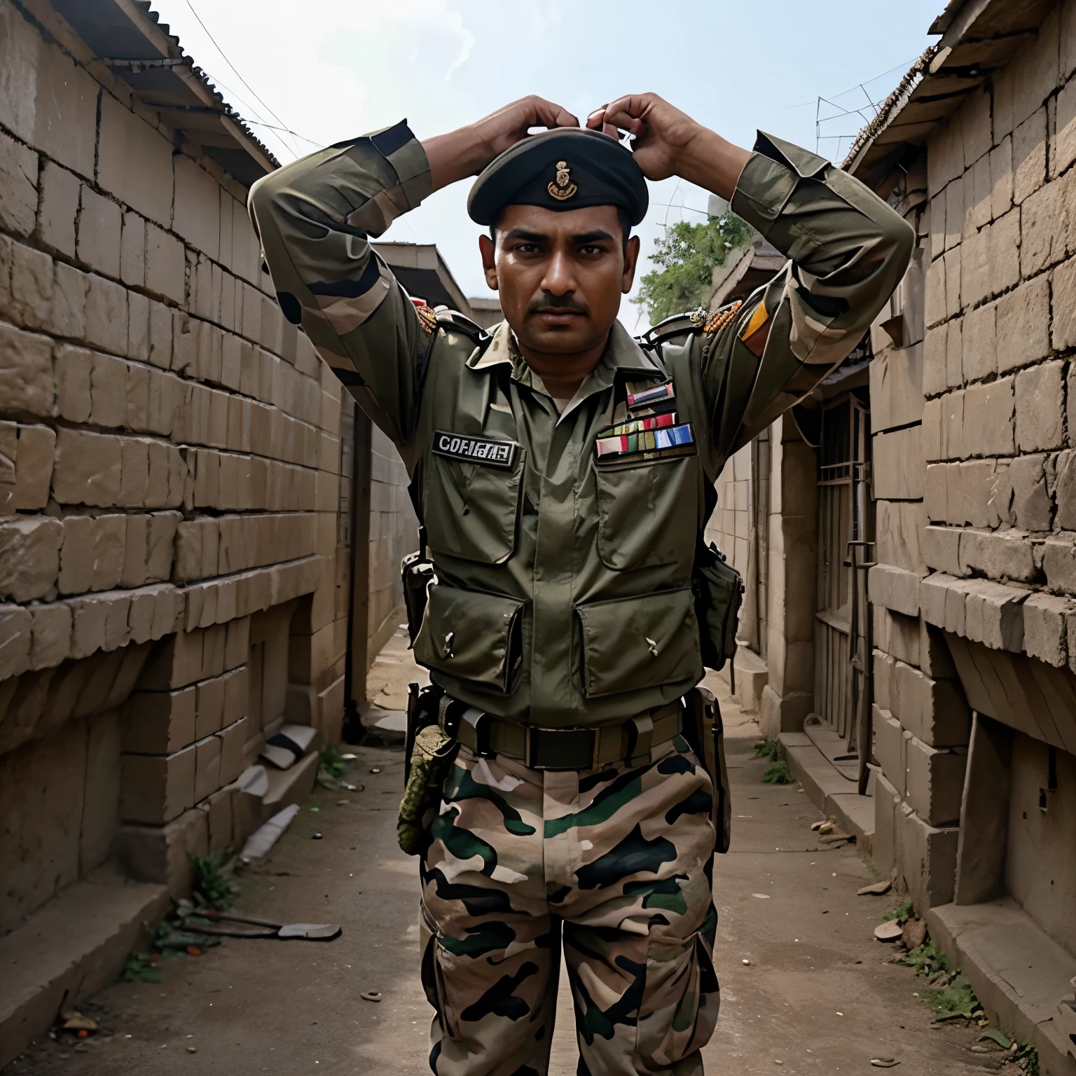 Generate emage of Indian army officer who fighting in battlefield