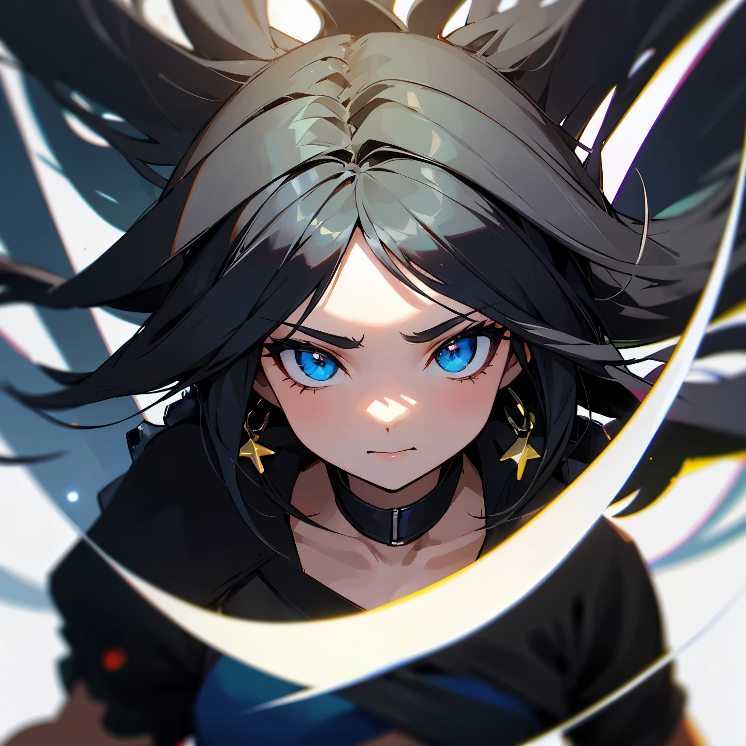 de cabelo preto, olhos roxos e bonita