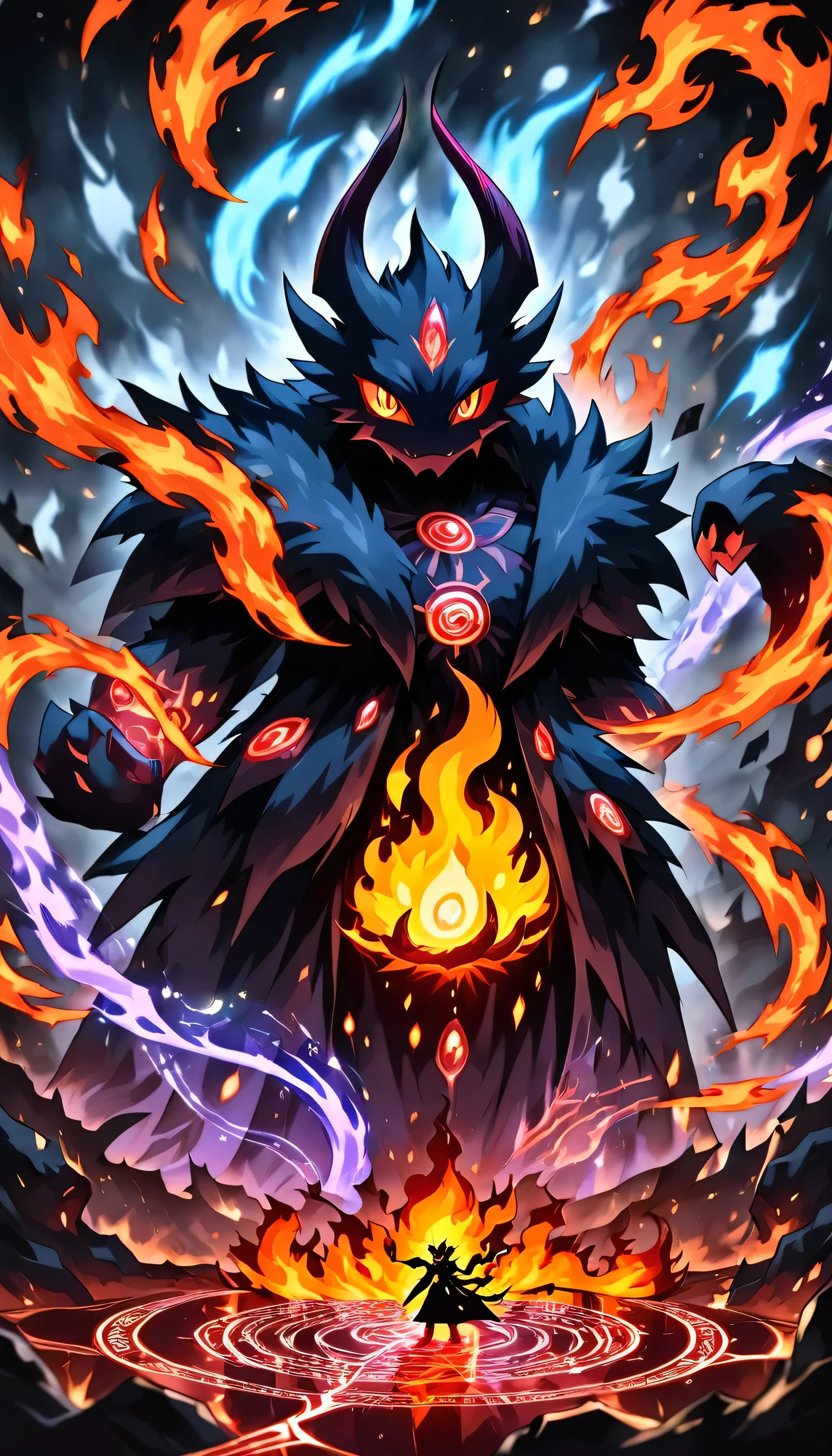 Pokémon,Evolutionary,Demonic elements,Lava Elements,masterpiece,Magic Effects,magic circle,cool,masterpiece,highest quality,Fire effect,cool