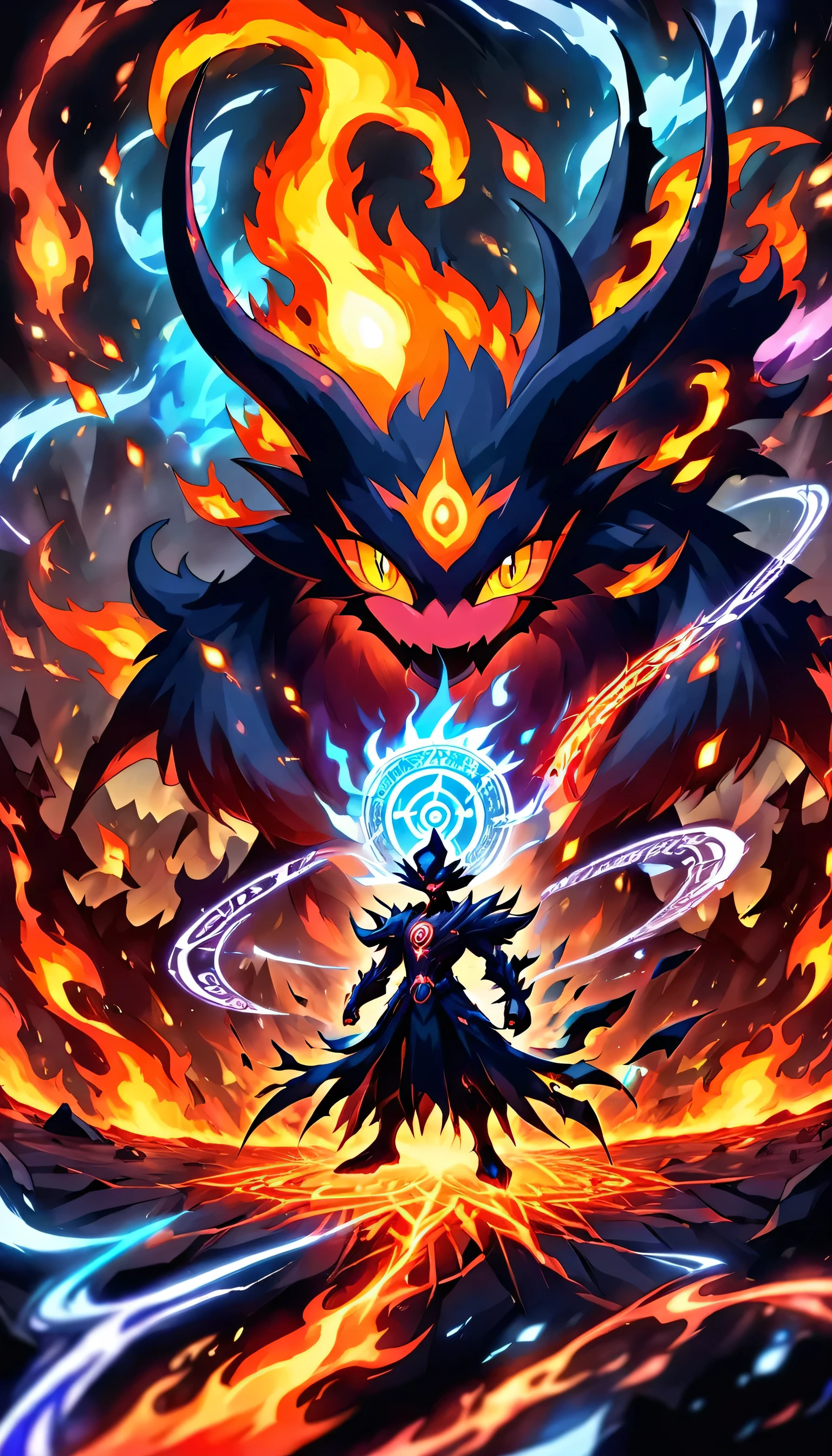 Pokémon,Evolutionary,Demonic elements,Lava Elements,masterpiece,Magic Effects,magic circle,cool,masterpiece,highest quality,Fire effect,cool