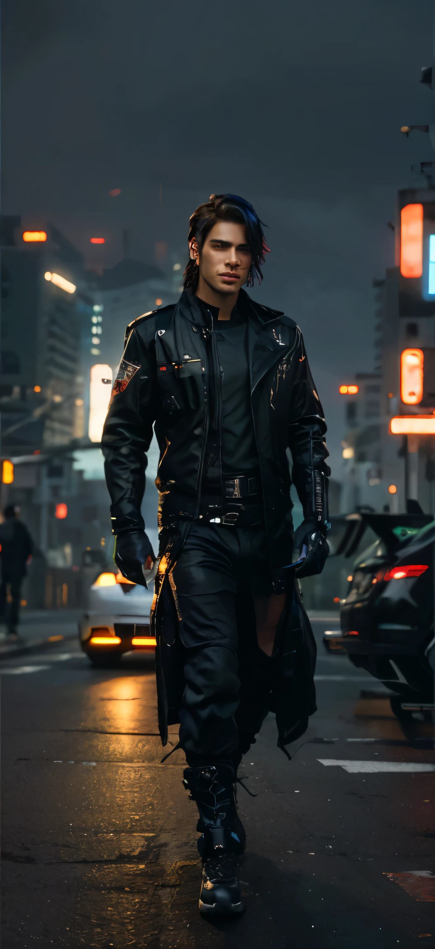 Mude o fundo do garoto bonito cyberpunk, rosto realista, 8k, Ultraregulation