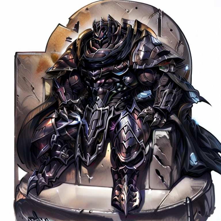 (masterpiece, best quality, detailed:1.2) (Pokémon) ZERAORA, detailed full body, a knight's mechanical armor, glowing wide and heavy armor, wears full body armor. massive muscles, huge pecs, chiseled abs, huge pectorals, exaggeratedly huge muscles. wearing a cloak. unusually developed muscular body big muscle, pecs, triceps, traps, waist narrow, unusually developed muscular body, Dark knight, BlackKnight_fe, The claws are sharp, Sharp teeth, He wears a black cloak on his back. sitting on the throne,