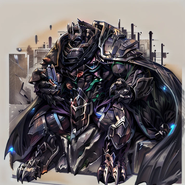 (masterpiece, best quality, detailed:1.2) (Pokémon) ZERAORA, detailed full body, a knight's mechanical armor, glowing wide and heavy armor, wears full body armor. massive muscles, huge pecs, chiseled abs, huge pectorals, exaggeratedly huge muscles. wearing a cloak. unusually developed muscular body big muscle, pecs, triceps, traps, waist narrow, unusually developed muscular body, Dark knight, BlackKnight_fe, The claws are sharp, Sharp teeth, He wears a black cloak on his back. sitting on the throne,