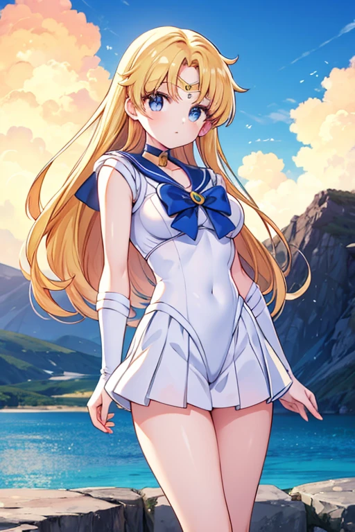 Une femme, 25 ans, cheveux longs, blond hairs, rousse, beaucoup de Détails, dans un volcan, sailor moon cosplay,