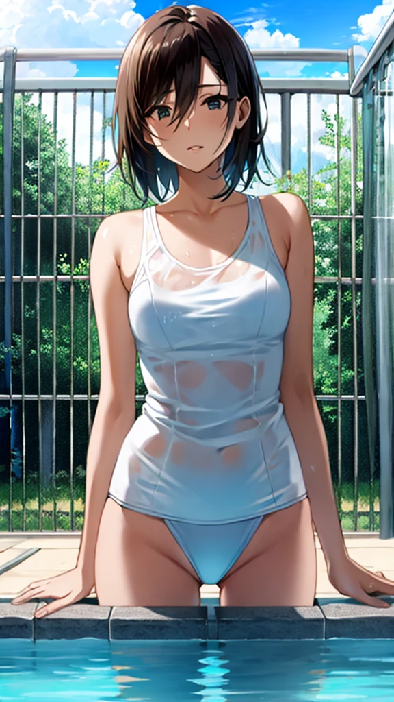 Wet and see-through white swimsuit、Mikasa、1 person、High resolution、high resolution、Pool、sexy