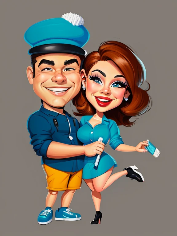 4k, Digital painting, Comic Babes, cartoon couple holding a toothbrush and smiling, caricature illustration, CARTOON ARTstyle, cartoon digital art, in cartoon style, cartoon digital painting, CARTOON ART style , digital art cartoon, CARTOON ART, cartoon style, Cartoon style illustration, happy couple, caricature, realistic cartoon, Cartoon digital painting art, caricaturist alarcón, cartoon portrait, caricature