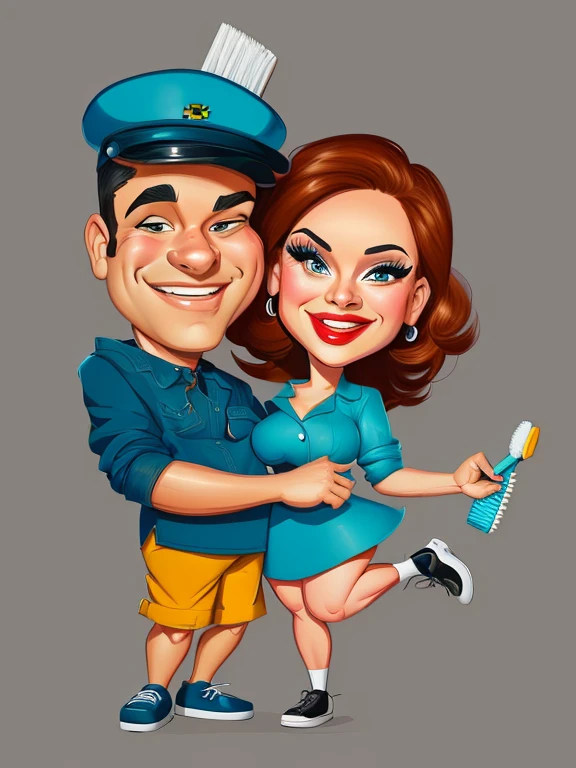 4k, Digital painting, Comic Babes, cartoon couple holding a toothbrush and smiling, caricature illustration, CARTOON ARTstyle, cartoon digital art, in cartoon style, cartoon digital painting, CARTOON ART style , digital art cartoon, CARTOON ART, cartoon style, Cartoon style illustration, happy couple, caricature, realistic cartoon, Cartoon digital painting art, caricaturist alarcón, cartoon portrait, caricature