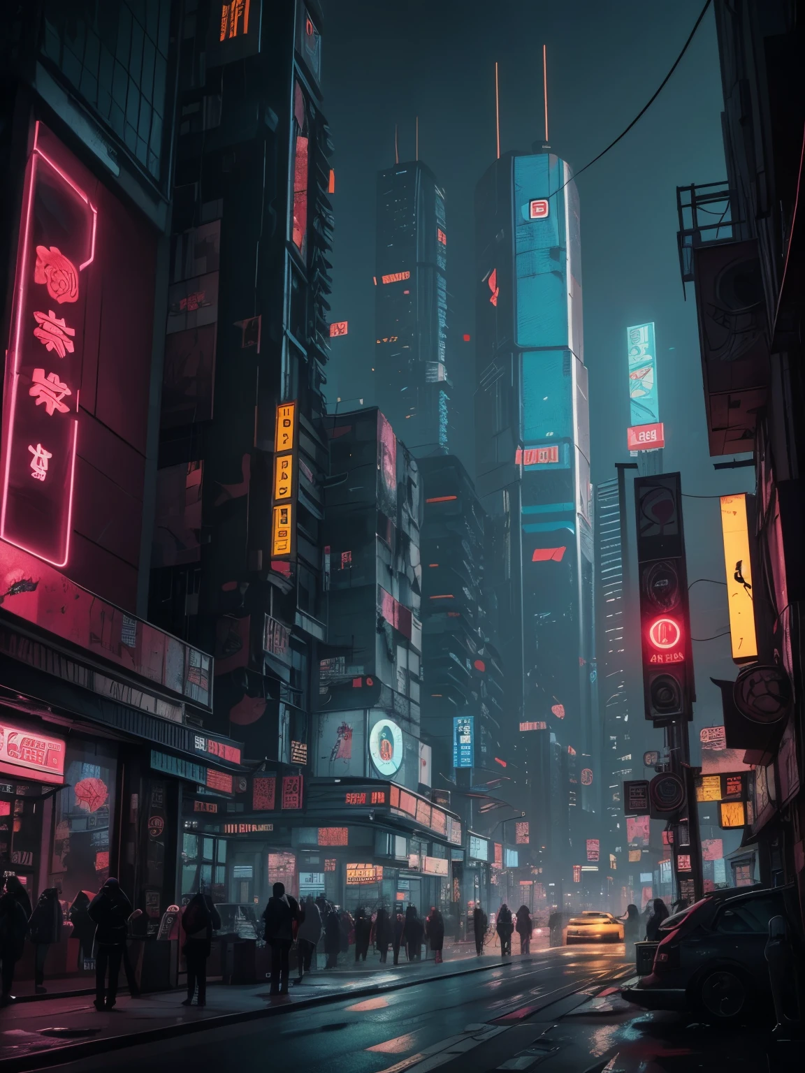 Generate a cozy and peaceful interior with a large window directly across from the camera. Through the window is a massive (((cyberpunk cityscape))) with (neon lights), highly detailed buildings, and colorful accents. The window and cityscape are important and should be focal points of the image. The room offers a sanctuary from the busy details of everyday life. This image should contrast quiet interiors with vibrant, busy, dynamic exteriors. Take inspiration from Kamen Nikolov's cyberpunk work on Artstation. Utilize trending art styles and dynamic lighting to create a ((masterpiece)).