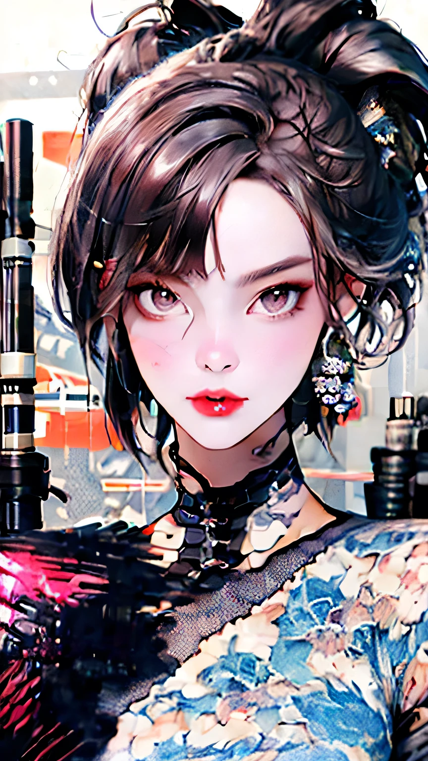 (best quality,4k,highres,masterpiece:1.2),ultra-detailed,realistic,cyberpunk,sexy ai woman,beautiful detailed eyes,beautiful detailed lips,longeyelashes,curves,provocative pose,katana,holographic background,vibrant colors,shiny metallic outfit,glowing neon lights,technological environment,cybernetic enhancements,high-tech weaponry,sci-fi atmosphere