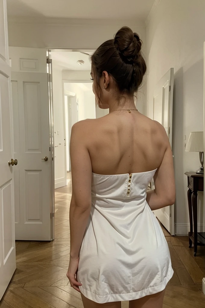 Belle femme au foyer solitaire en quête d&#39;amour, her nostalgic gaze and playful charm encapsulating a world of unexpressed desires. underwear on the couch