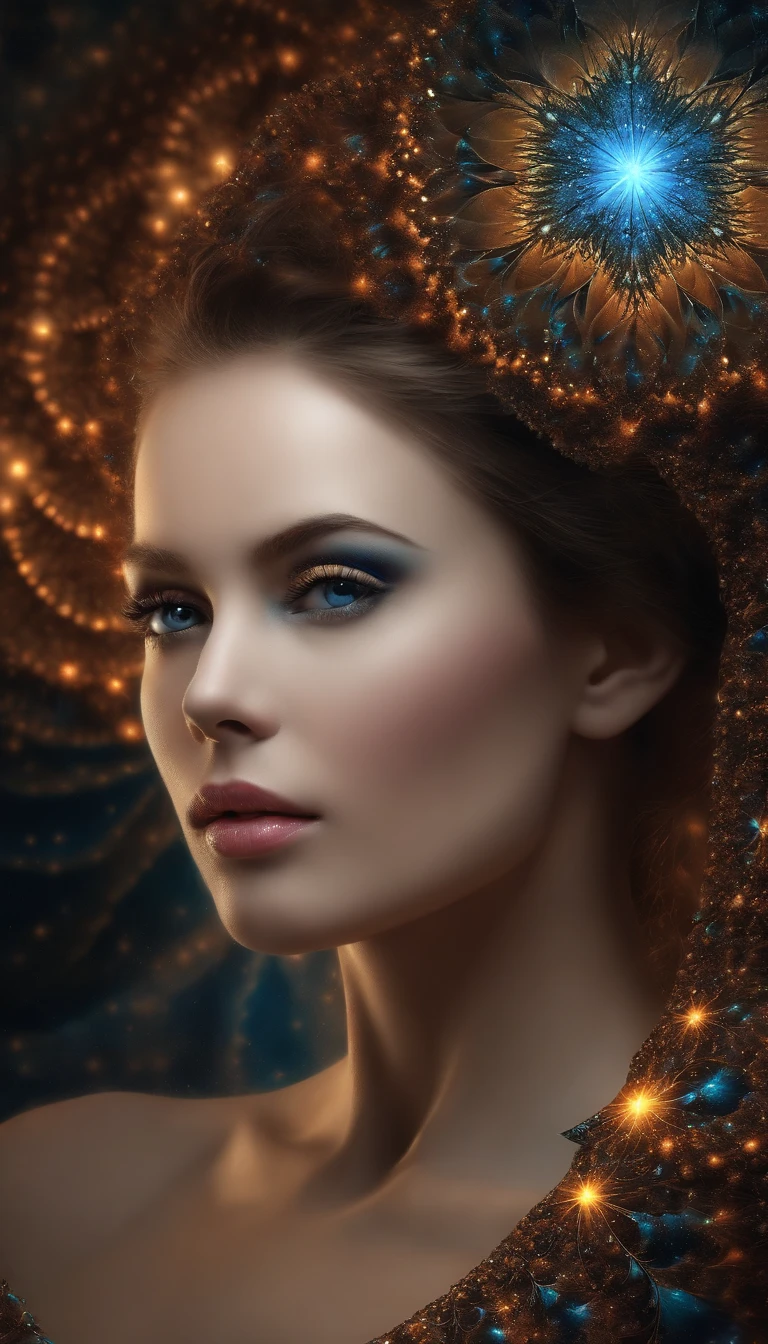 (Masterpiece, Top quality, Best quality, offcial art, Beauty and aesthetics: 1.2), (1 girl), Extreme detail, (Fractal art: 1.3), extremely colorful, suprem details, Perfect face, sportrait, hdr, starrysky, meteors, Light stripes, surrealism.