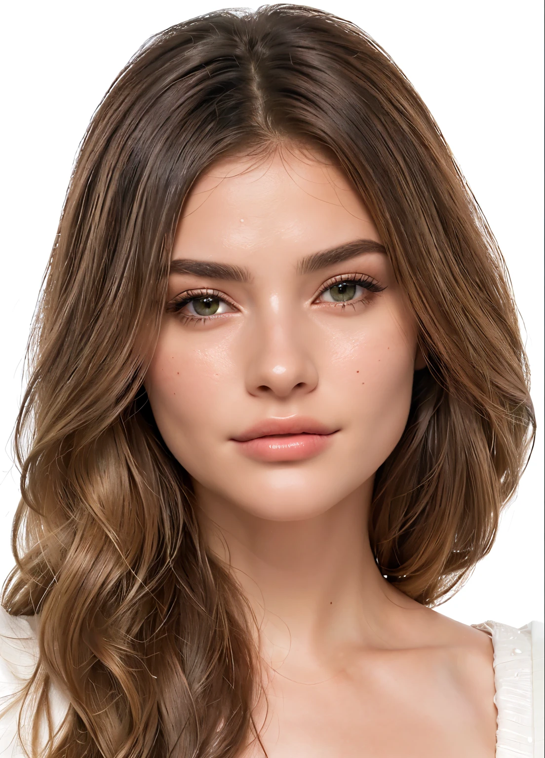 um close up de uma mulher com cabelos longos e olhos verdes, mesma cor da pele, detailed realista face, realista rosto detalhado, highly detailed realista face, real rosto detalhado, detailed and realista face, realista beautiful face, realista and rosto detalhado, pele brilhante, single realista face, beautiful realista face, realista | rosto detalhado, accurate rosto detalhado, hyperrealista teen, with very highly rosto detalhado