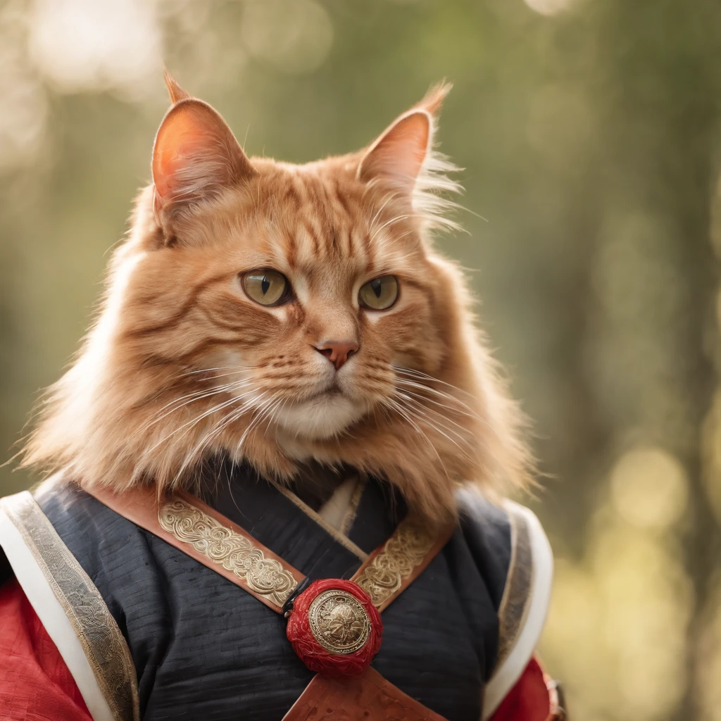 A cat dresses as a samurai