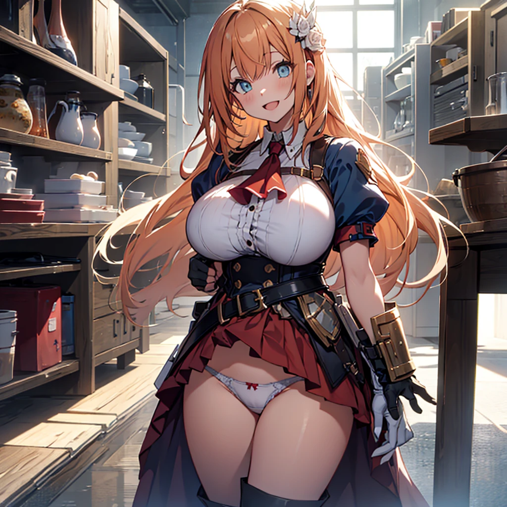 Pecorine, Pecorine, Blue eyes, Hair Ornament, Long hair, Orange hair, enormous gigantic huge breast, thin waist, middle ass, tiarra, braid, Hair braid,
Break Arm Belt, armor, ascot, Blue socks, long boots, Dress, gloves, Hair Ornament, Open your clothes, open dress, pauldrons, Pleated skirt, Puffy Short Sleeves, Puffy sleeves, Red Ascot, Red skirt, Short sleeves, Shoulder Armor, Single-pole drone, Skirt, sox, White Dress, wet panties, white footwear, White Gloves,
BREAK looking at viewer, spreading legs, skirt lift, BREAK indoor, in modern kitchen background, sitting on kitchen chair,
BREAK (masutepiece:1.2), Best Quality, High resolution, Unity 8k Wallpaper, (Illustration:0.8), (Beautiful detailed eyes:1.6), extra detailed face, Perfect Lighting, extremely details CG, (Perfect hands, Perfect Anatomy),、(Skirt lift:1.3), (white panties:1.3)、(Skirt that rolls up:1.3)、(Fully exposed panties:1.5)、outside of house、plein air、Smile with open mouth、cowboy shot、