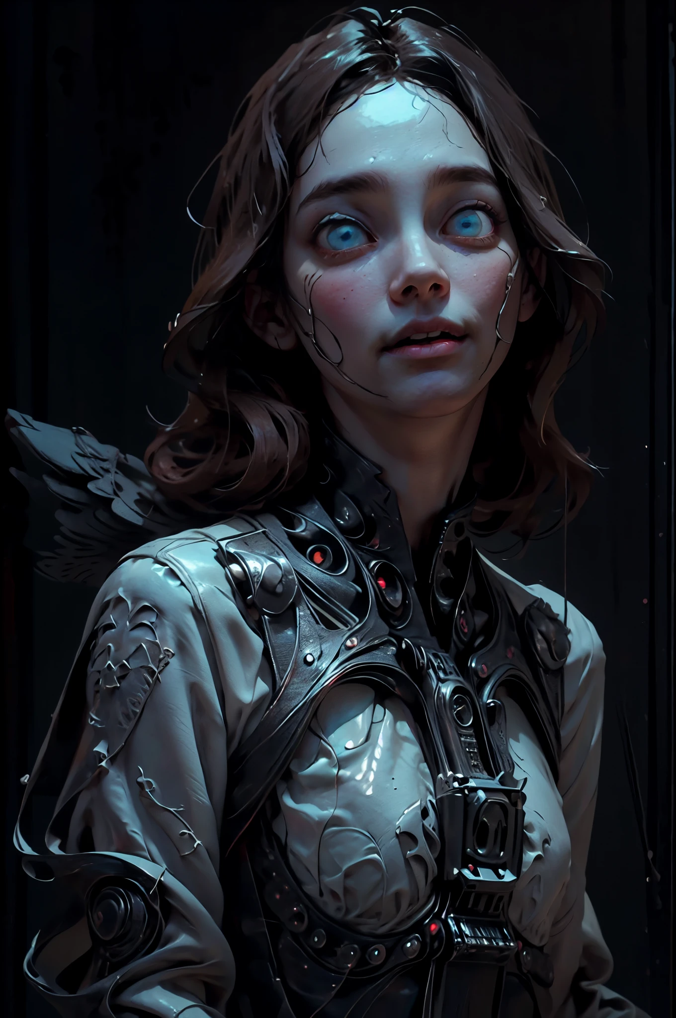 Space, distant stars, fantastic image. Face. Figure. Graceful shapes. Graceful girl.
(High quality), (stylization - animation, realism). Dark cool colors are mixed with warm shades.
Angel girl, photorealistic, cinematic picture, high detail, full black hole, 8K. dynamic expressive image (1 girl; 1.3), Solo, (((Very detailed eyes and face))), Beautiful detailed eyes. masterpiece, best quality, full-length portrait, amazing beauty, dynamic pose, gentle face, and bright eyes. (Front) She wears a sheer, semi-sheer dress that shows off her slender figure. She is an angel who descended into the underworld. She is a savior, a light in a dark kingdom, emitting a soft glow. High detail, other worlds, firelight, detail, high quality, low light, dark environments - the scary cinematic setting is great. Girl with white skin, realistic detailed skin, clear focus, volumetric fog near the floor, 8k, UHD, DSLR, high quality, film grain. photorealism, lomography, fantastic dark art, utopian reality.