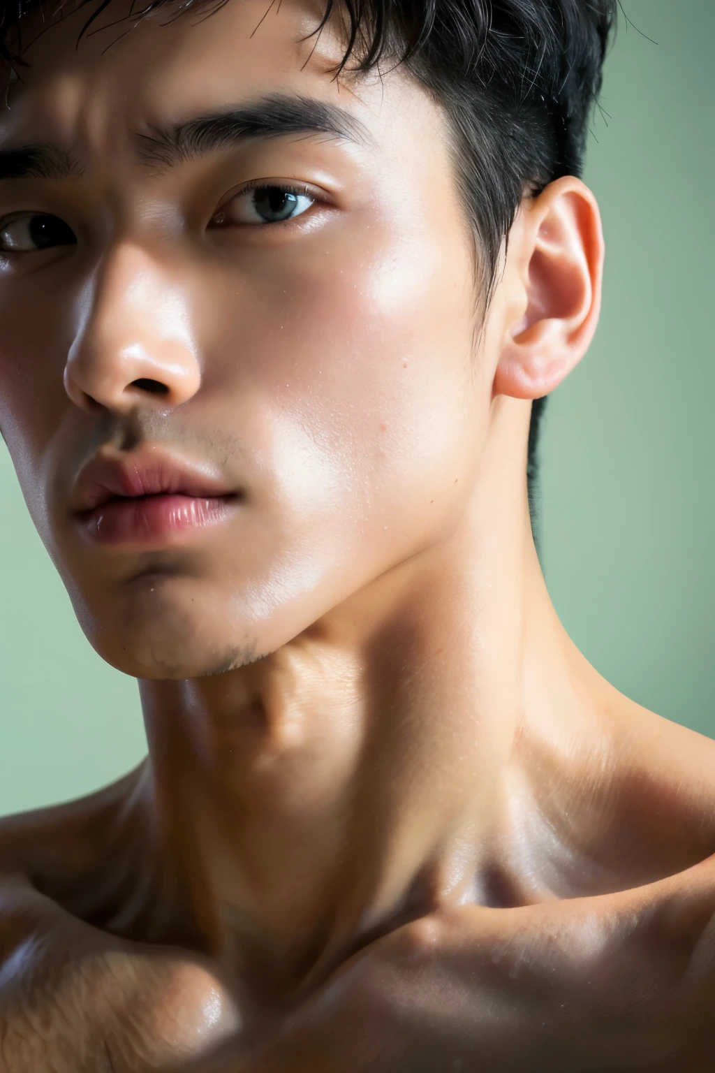 A 2 naked handsome korean man  with a muscular body  sucking a big dick