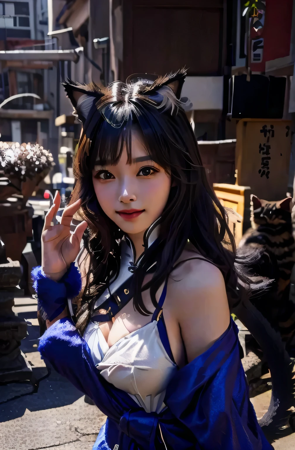 top-quality、masterpiece、超A high resolution、(Realistic:1.4)、Raw photo、1 17-year-old girl、ssmile、large boob、A sexy、lighting like a movie