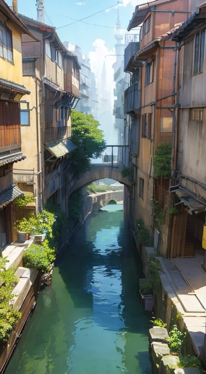 ((masterpiece)),((best quality)),((high detial)),((anime))
Industrial age city, deep canyons in the middle, architectural streets, bazaars, Bridges, rainy days, steampunk, European architecture