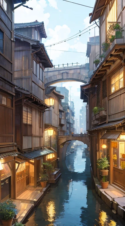 ((masterpiece)),((best quality)),((high detial)),((anime))
Industrial age city, deep canyons in the middle, architectural streets, bazaars, Bridges, rainy days, steampunk, European architecture