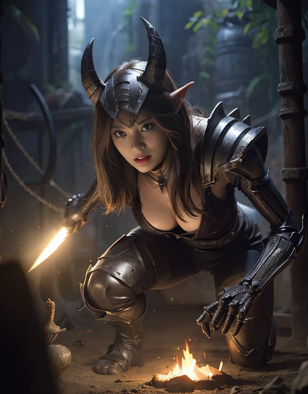 (One Knight Girl)、top-quality、masterpiece、超A high resolution、(Photorealsitic:1.4)、Raw photo、1 girl、Fight mutants、(Wear the Dark Knight's Armor)、glowy skin、(((Dark Fantasy)))、With a beautiful sword and shield、(Black Metal Bodysuit)、(Fight goblins、ogre、Fierce battle with orcs),(Fight fiercely against aliens)、Fight fiercely、(Skeleton collective background),(Background of decaying dungeon ruins)、(Skeleton helmet)、(Fighting Demonic Beasts)、(Small LED)、((super realistic details))、portlate、(Strong giant demon beast background),globalillumination、Shadow、octan render、8K、ultrasharp、Colossal tits、Raw skin is exposed in cleavage、metals、Details of complex ornaments、Japan details、highly intricate detail、Realistic light、(Mystical expression),CGSoation Trends、Red Eyes、radiant eyes、Facing the camera、neon detailechanical limbs)、(blood vessels connected to tubes)、()、Gundam、Small LED、Toostock、(Fight aliens on another planet)、(Attack of the Monster Beasts)、(Wounded in a deadly battle)、