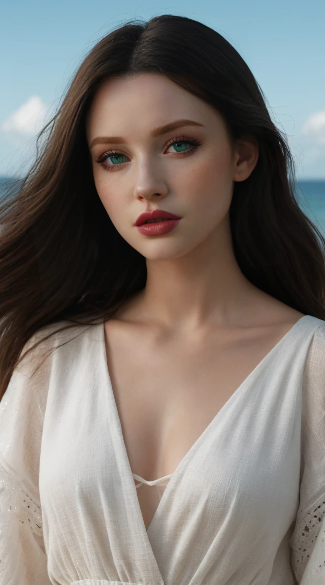 Depict a white woman in a classic pose, with her loose, wavy hair falling over her shoulders. Her face is perfectly symmetrical, with delicately sculpted cheekbones and softly outlined lips. Her eyes are bright and expressive, conveying a sense of confidence and serenity.
The image is composed with a carefully controlled depth of field, allowing the woman to be sharply defined while the blurred background creates a sense of immersion and focus on the main subject.
The lighting is meticulously planned to highlight the details of the character's body, creating dramatic contrasts between light and shadow that add a sense of depth and texture to the image.
Every detail of the scene is carefully captured, revealing its luxurious texture and enhancing its beauty and power.
The background of the image is made up of natural elements that complement the woman's imposing presence, such as the vastness of the plains or the exuberance of the Caribbean sea.
Camera Type: Professional high-resolution DSLR camera.
Lens: A high-quality wide-angle lens to capture a woman's entire body in a single image.
Lens Focal Length: Approximately 35mm to capture a wide, immersive perspective of the scene.
Aperture: Set to f/4 to ensure enough depth of field to keep the character fully in focus, while creating a slight blur in the background.
ISO: Adjusted to 100 to ensure a sharp, high-quality image.
Shutter Speed: Fast enough to freeze any movement of the woman, for example 1/500 second.
White Balance: Configured for the specific lighting conditions of the environment, ensuring accurate and natural colors.
Focus Mode: Single-point autofocus to ensure the woman's details are sharp and well-defined.
Image Stabilization: Enabled to ensure sharp images, especially when shooting at a shorter focal length.