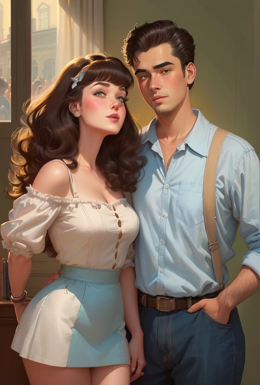 a cartoon image of a man and a woman next to each other, novel cover, inspired by Art Frahm, rob rey and kentarõ miura style, Couple portrait, in digital illustration style, Cartoon digital painting art , lovely couple, cartoon digital painting, couple portrait, cartoon style illustration, stylish digital painting, official illustration, fan art