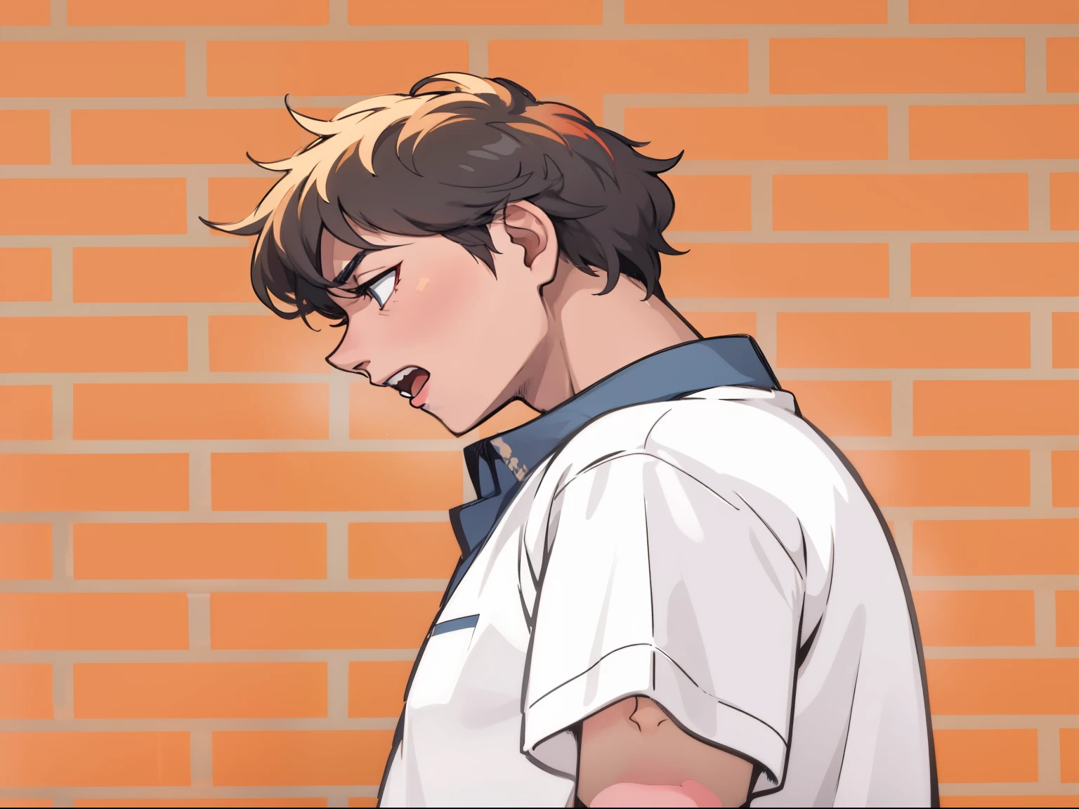 estilo comic anime 2d, cute boy with open mouth talking screaming