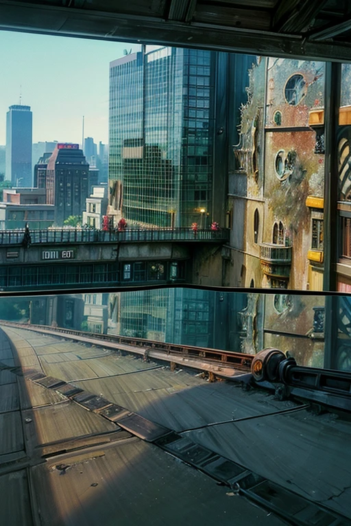(最high quality,4K,High resolution,masterpiece:1.2),train,Remains,Science fiction,Futuristic, Cinema Lighting, Chiaroscuro,Ray Tracing,Very detailed, high quality, Mirai, Color contrast, atmosphere, Dystopia, Urban, Vibrant colors, Broken glass, Dramatic Shadows, Dilapidated Building, Futuristic technology, Dynamic configuration, Motion Blur, Urban decay, Dynamic Perspective, 没入感のあるatmosphere, Post-apocalyptic, Abandoned, reflection, Sulky, intense, mystery, Advanced Design, Sophisticated lines, Powerful engine, speed, danger, Excited state