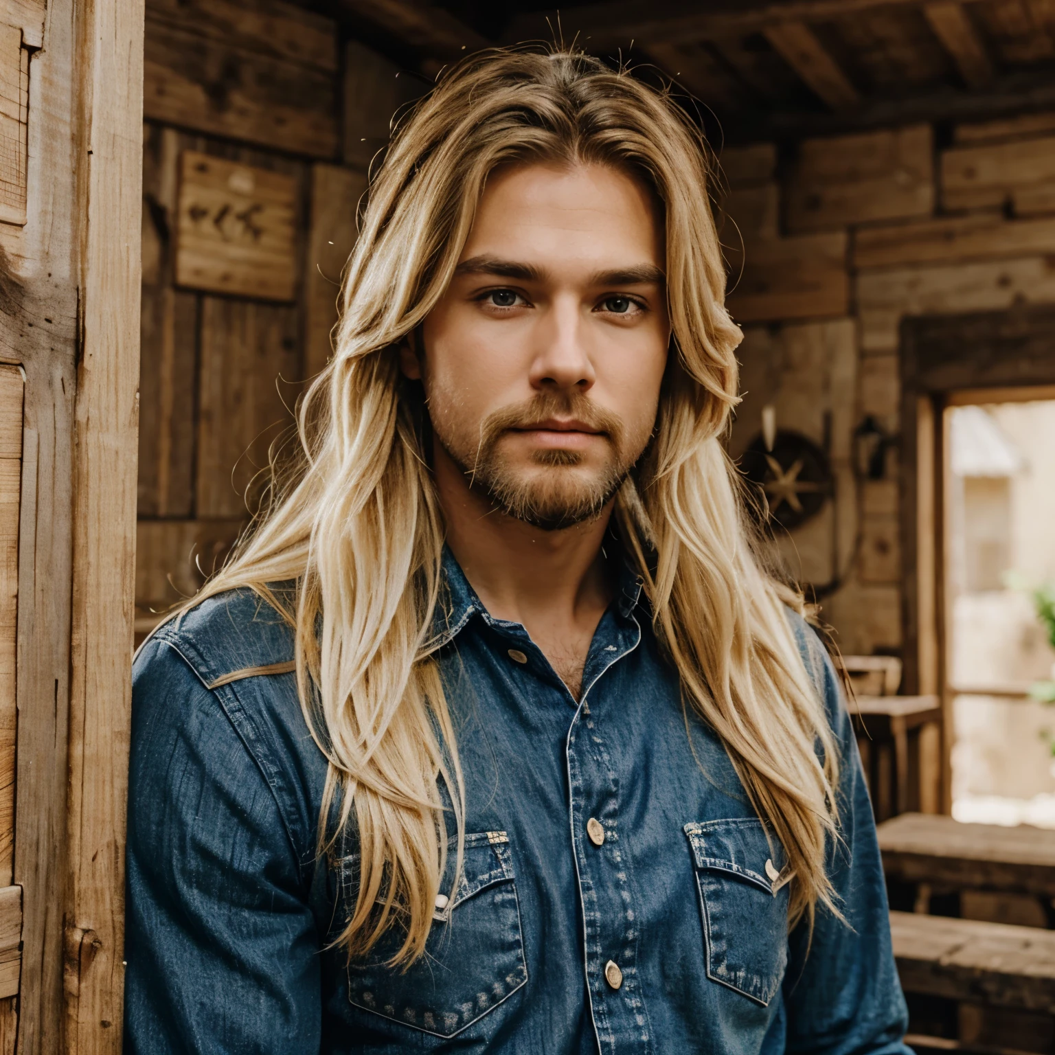 jojo cowboy long blonde hair with blonde beard